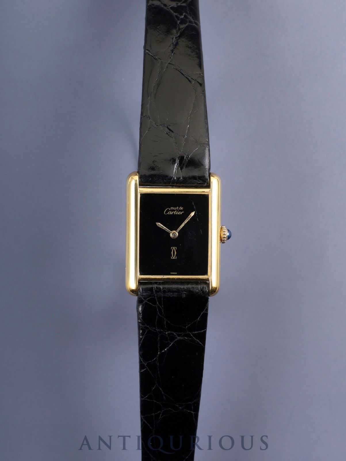 カルティエ マストタンク LM 手巻き SV 925 革 尾錠 GP オニキス文字盤 オーバーホール済み 仕上げ済み