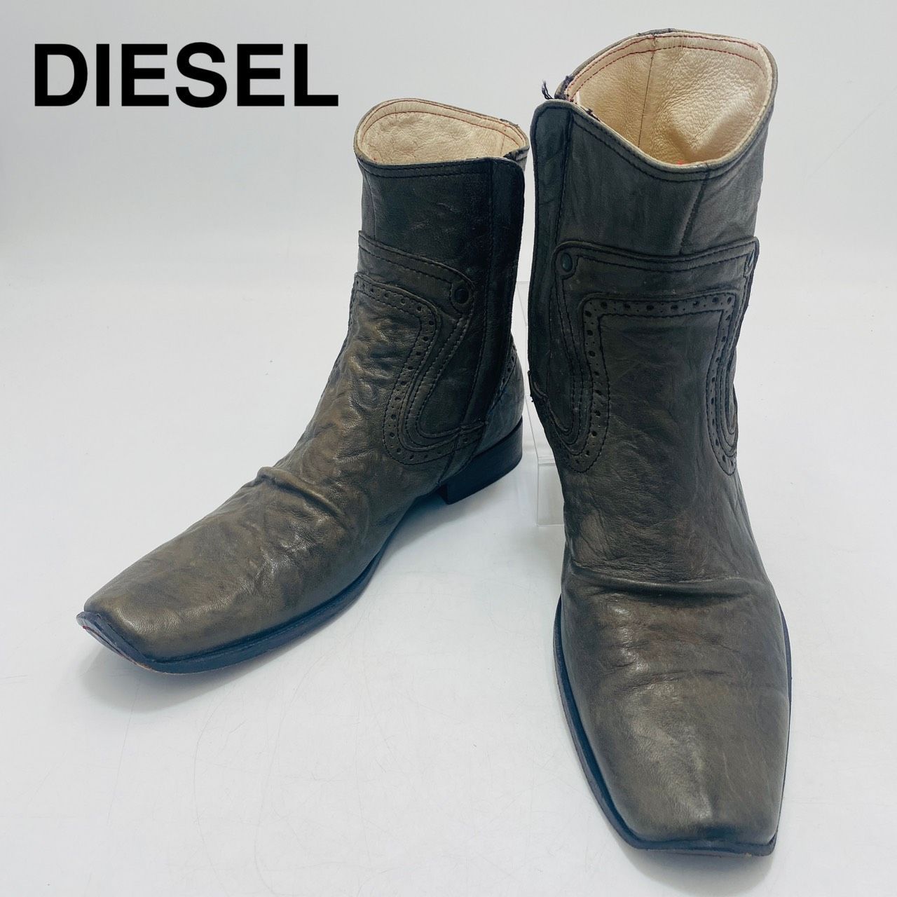 希少 DIESEL ディーゼル サイドジップ ブーツ 40 レザー ダーク
