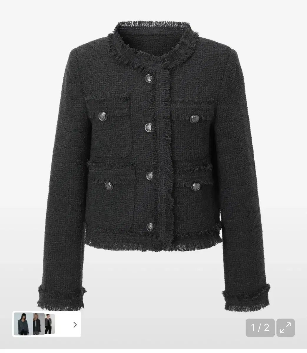 カーキポイント アンド アンティーク クロップド ツイード ジャケット グレー