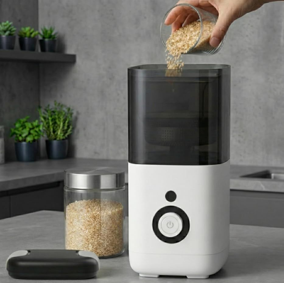 迅速に発送 5合対応 atRise 精米機 コンパクト スリム デザイン 幅15 cm 省スペース 米ぬか活用 ホワイト 862 ca 4 e 3