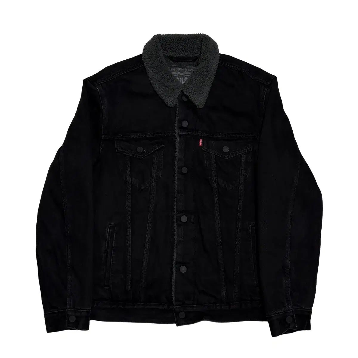 L リーバイス シェルパ ブラック デニム トラッカー ジャケット