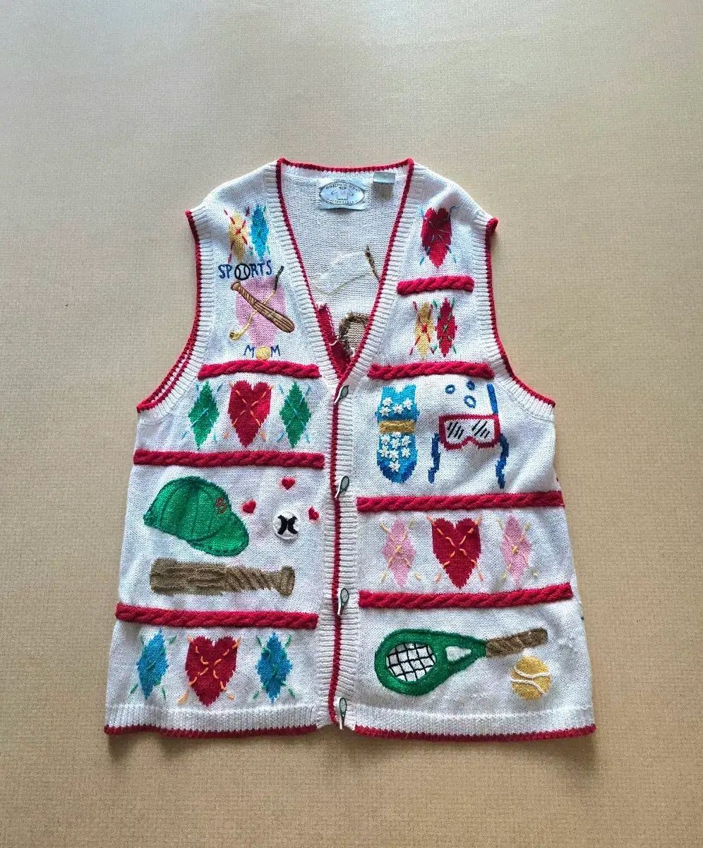 L イーグルスアイ スポーツ マム 刺繍 ニット ベスト セーター ヴィンテージ カーディガン