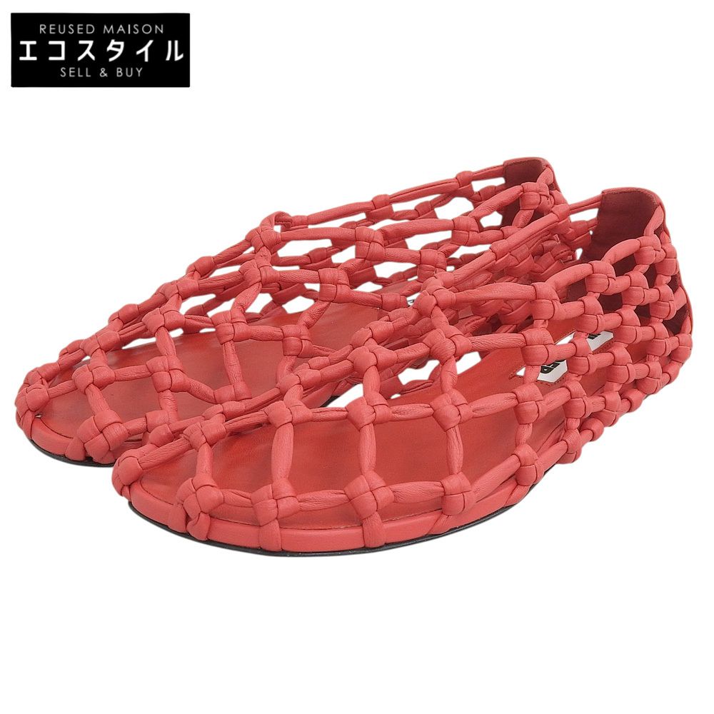 JIL SANDER ジルサンダー ナッパレザー デコルテバレリーナ ハンドノット フラットシューズ ルージュ レッド 37 25 SS