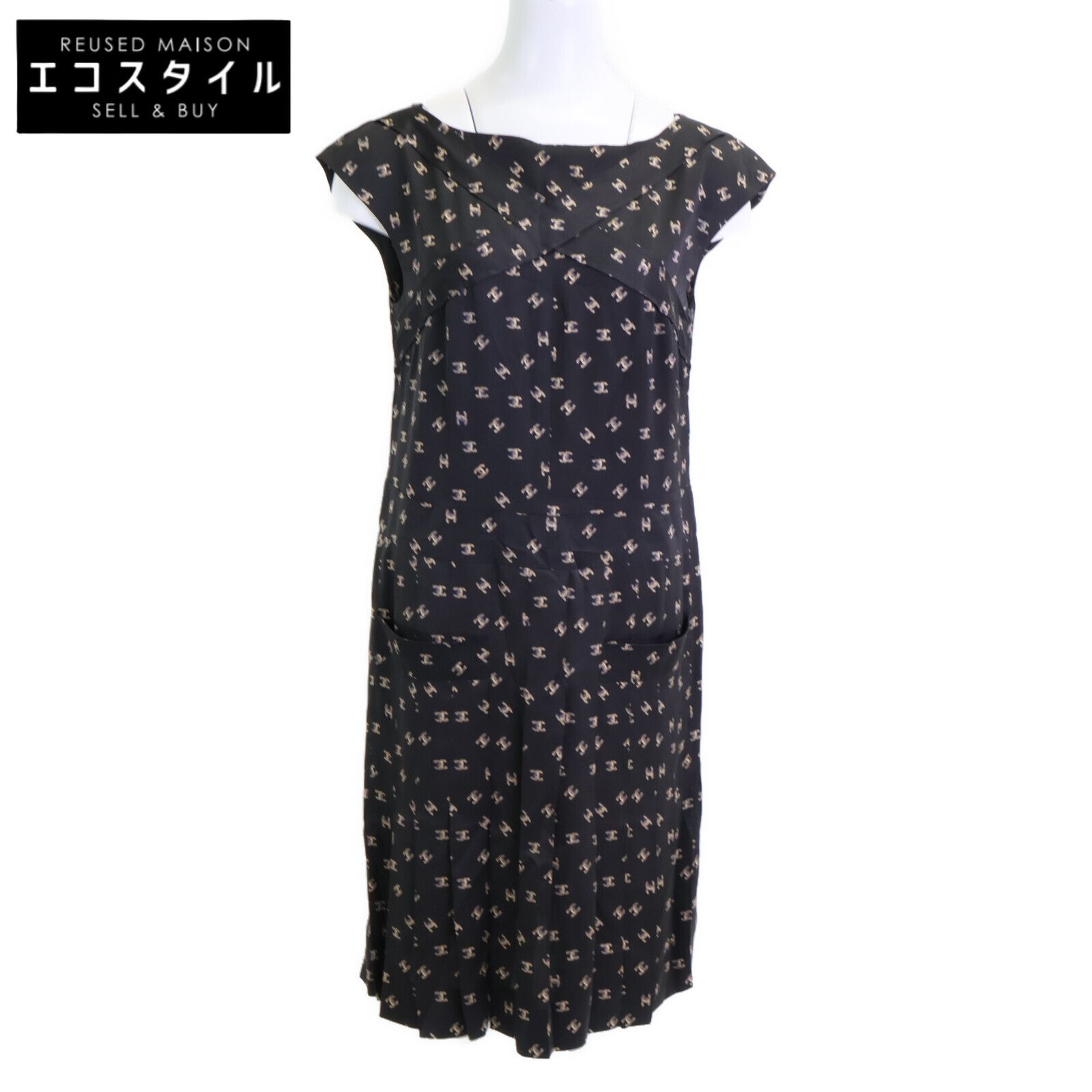 CHANEL シャネル ココマーク総柄 シルク100％ ノースリーブ 38