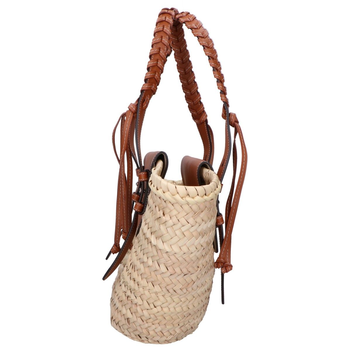 TOD'S トッズ 【新品同様】ラフィア/レザー バケットバッグ ミディアム