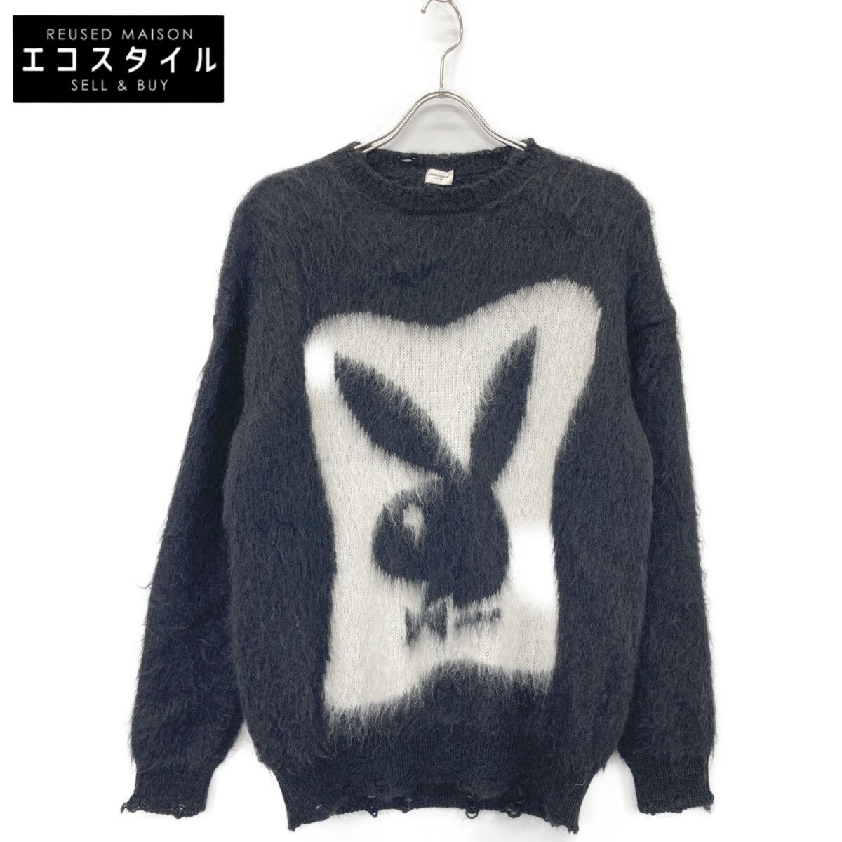 SAINT LAURENT PARIS サンローランパリ 22 SS ﾌﾟﾚｲﾎﾞｰｲ ﾌﾞﾗｯｸ ﾎﾜｲﾄ ﾓﾍｱ ﾆｯﾄｾｰﾀｰ S