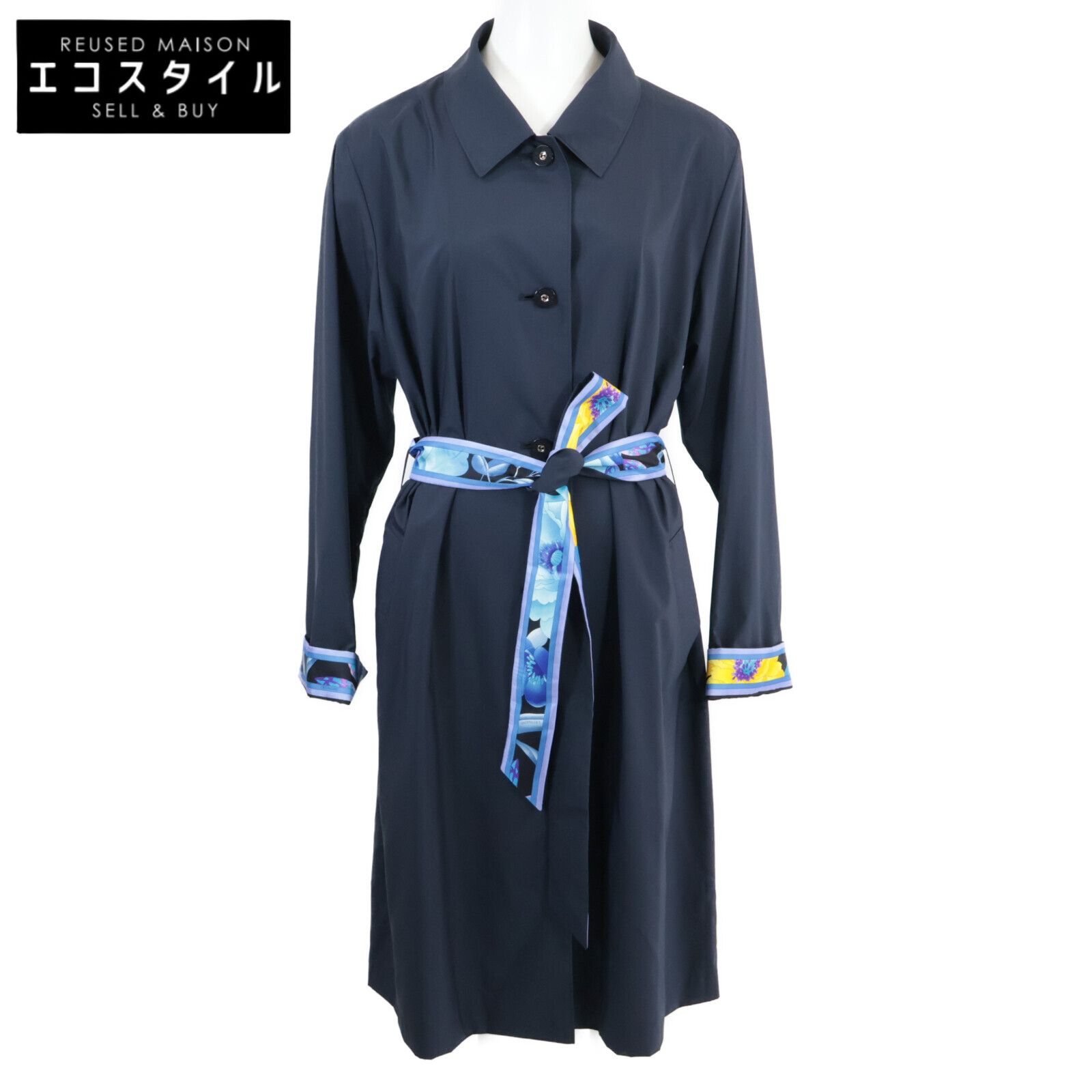 LEONARD レオナール 0388350 撥水加工 ナイロン シルク ベルト付き スプリングコート 42