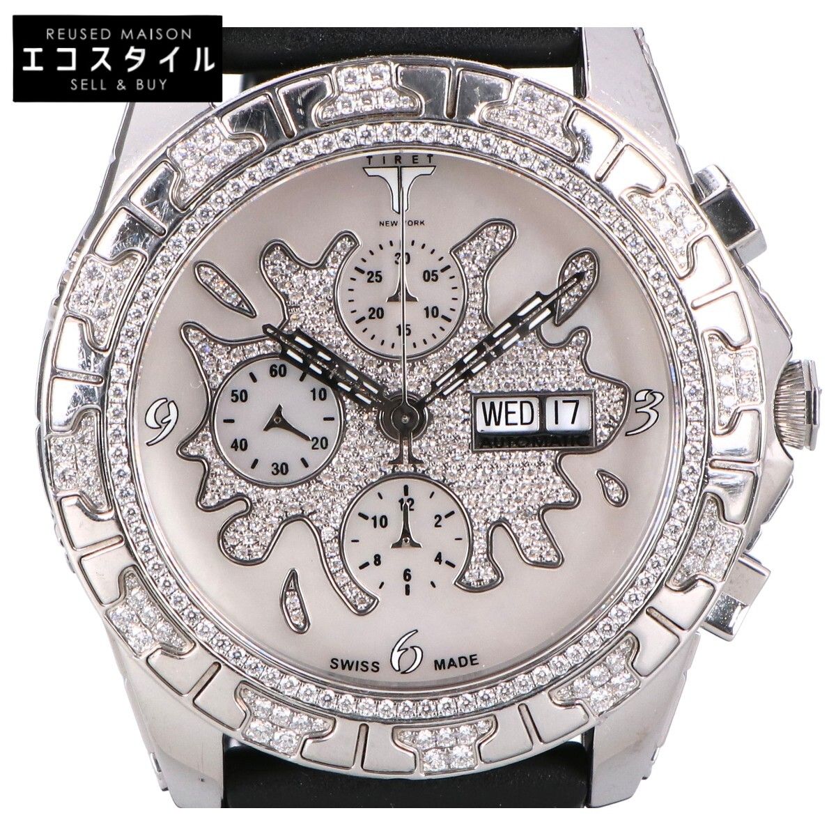 TIRET YORK ティレット ニューヨーク オートマティッククロノグラフ100 ホワイトMOPスプラッシュダイアル フルダイヤモンド シースルーバック