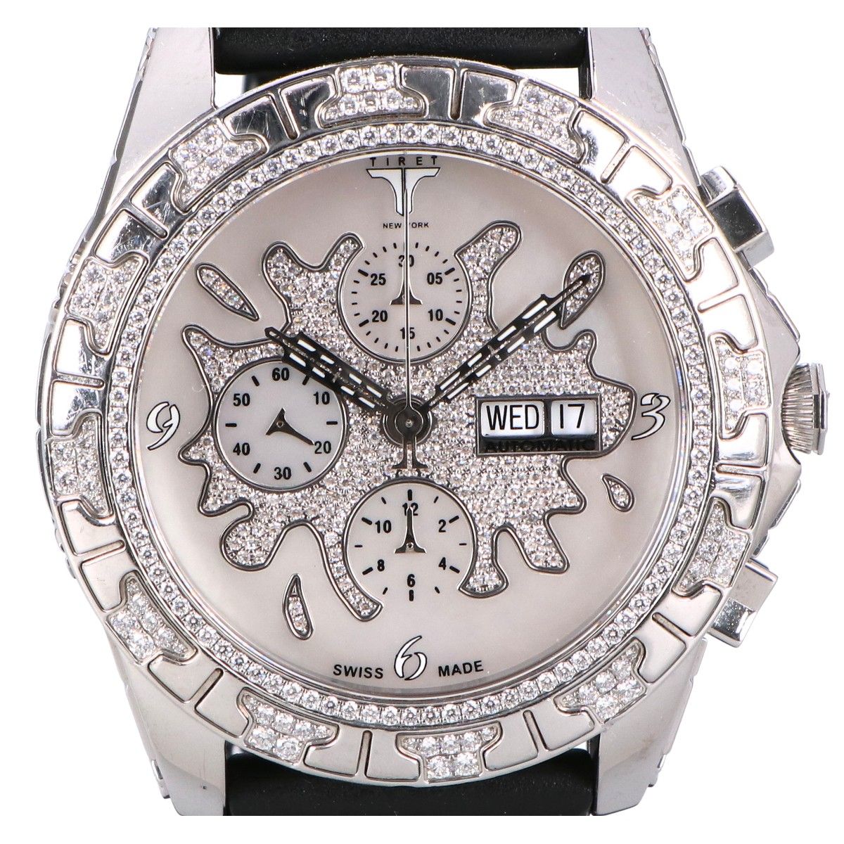 TIRET YORK ティレット ニューヨーク オートマティッククロノグラフ100 ホワイトMOPスプラッシュダイアル フルダイヤモンド シースルーバック