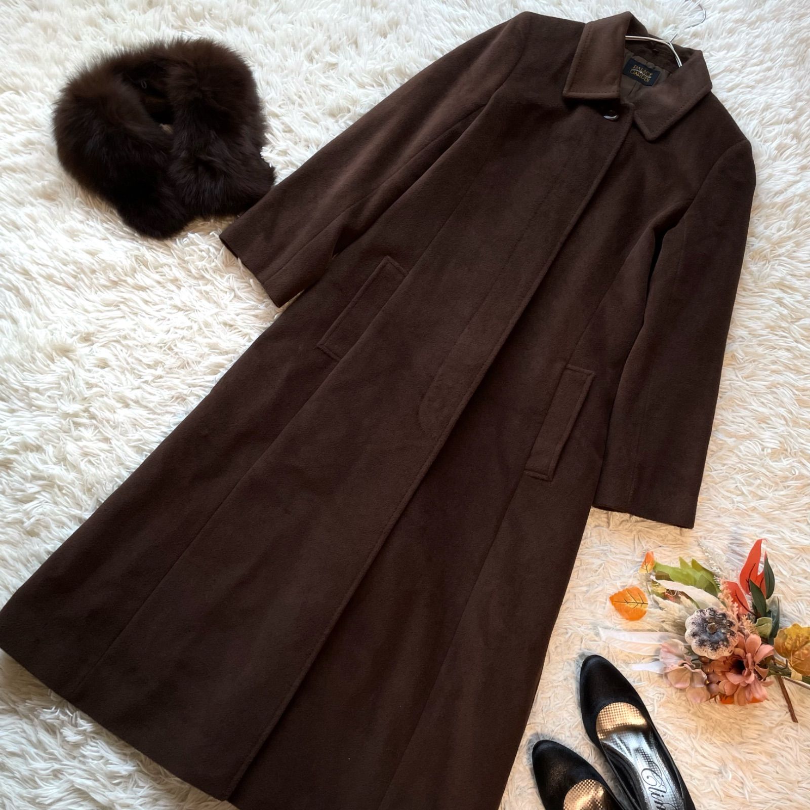 フォックスファー付き2wayロングステンカラーコート アンゴラ ウール