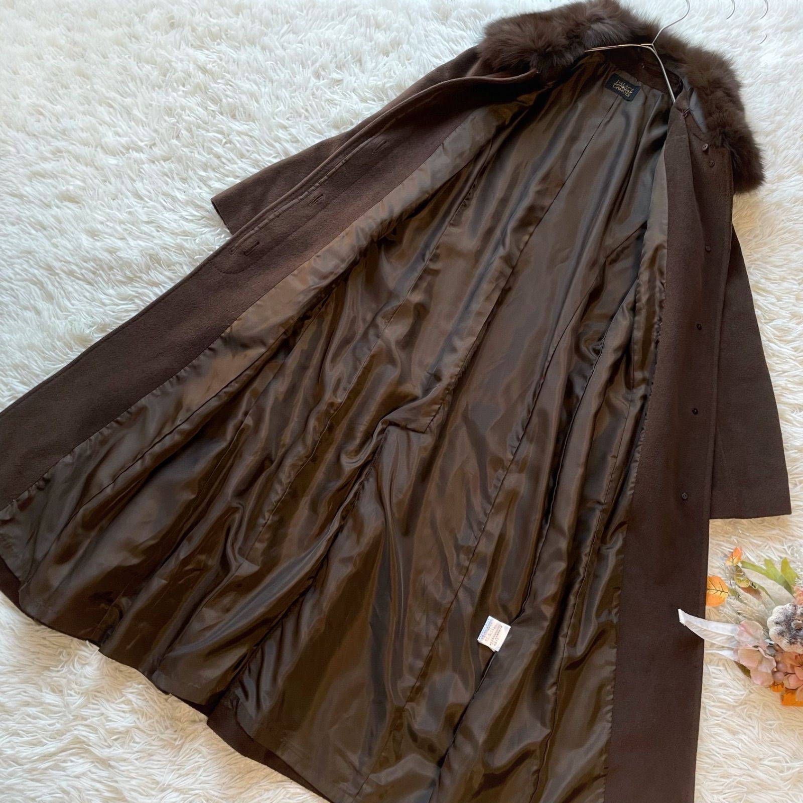 フォックスファー付き2wayロングステンカラーコート アンゴラ ウール