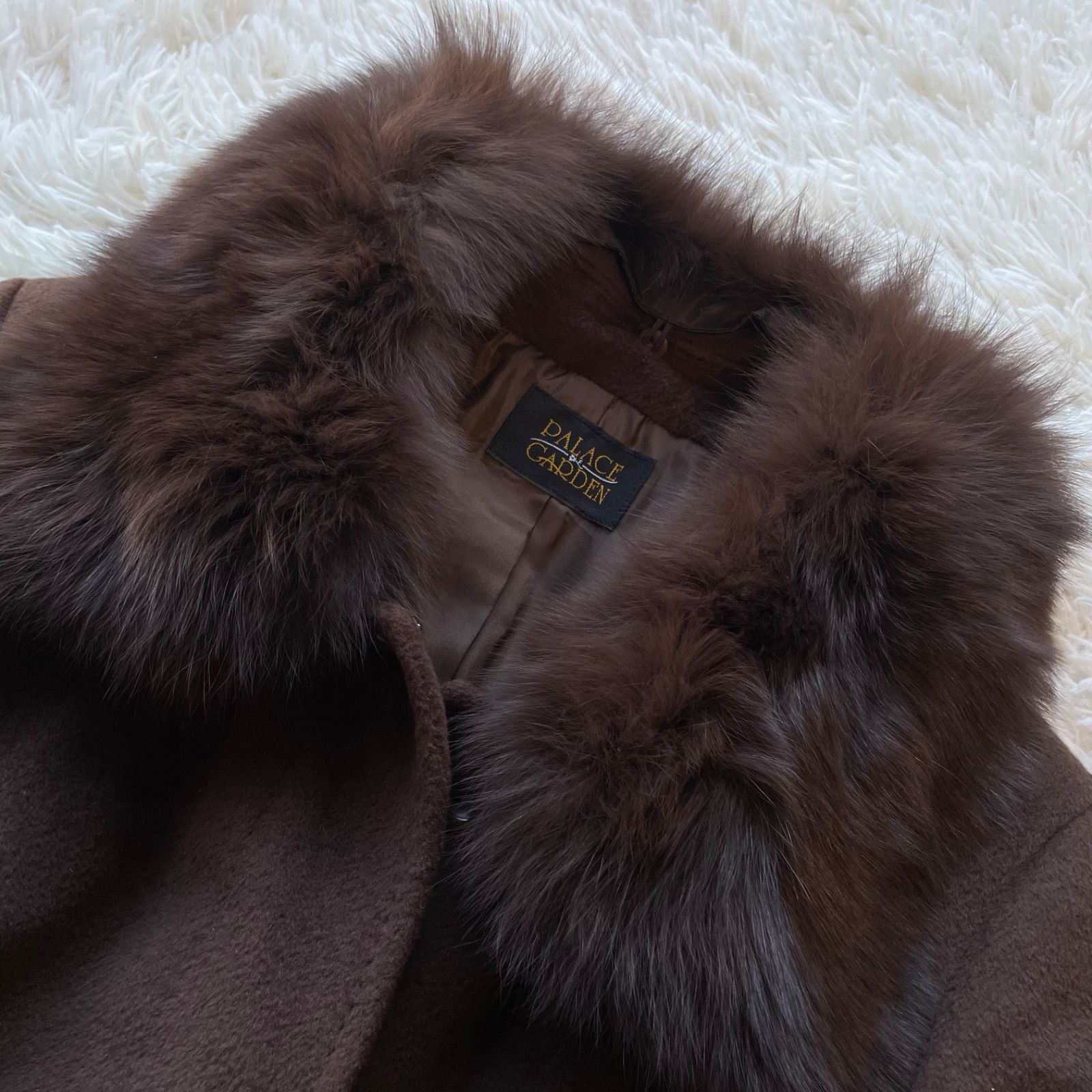 フォックスファー付き2wayロングステンカラーコート アンゴラ ウール