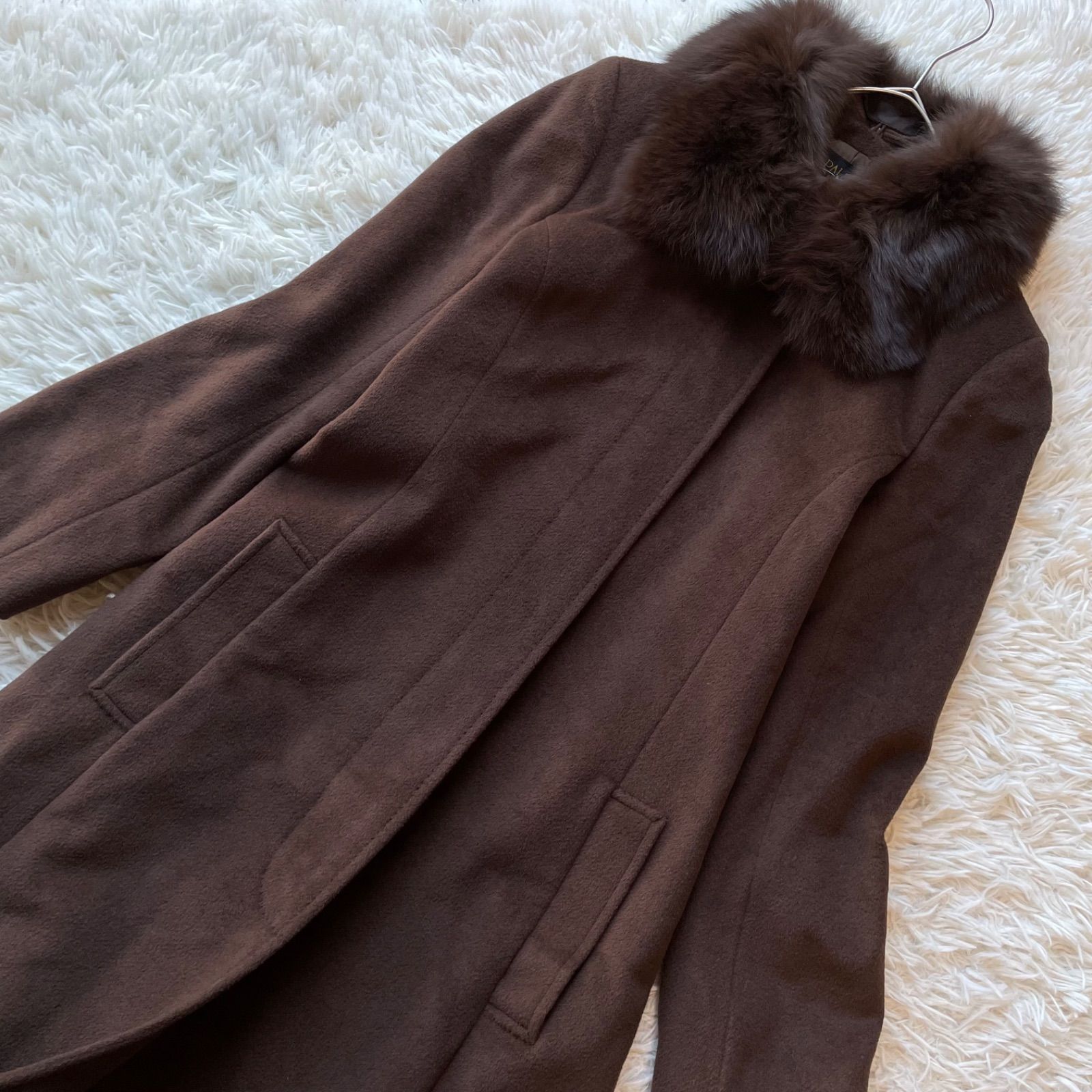 フォックスファー付き2wayロングステンカラーコート アンゴラ ウール