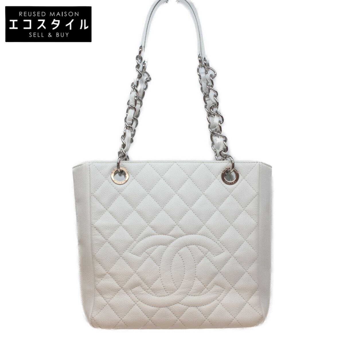 CHANEL シャネル 15番 白 ｷｬﾋﾞｱ ｼﾙﾊﾞｰ金具 PSTﾄｰﾄ