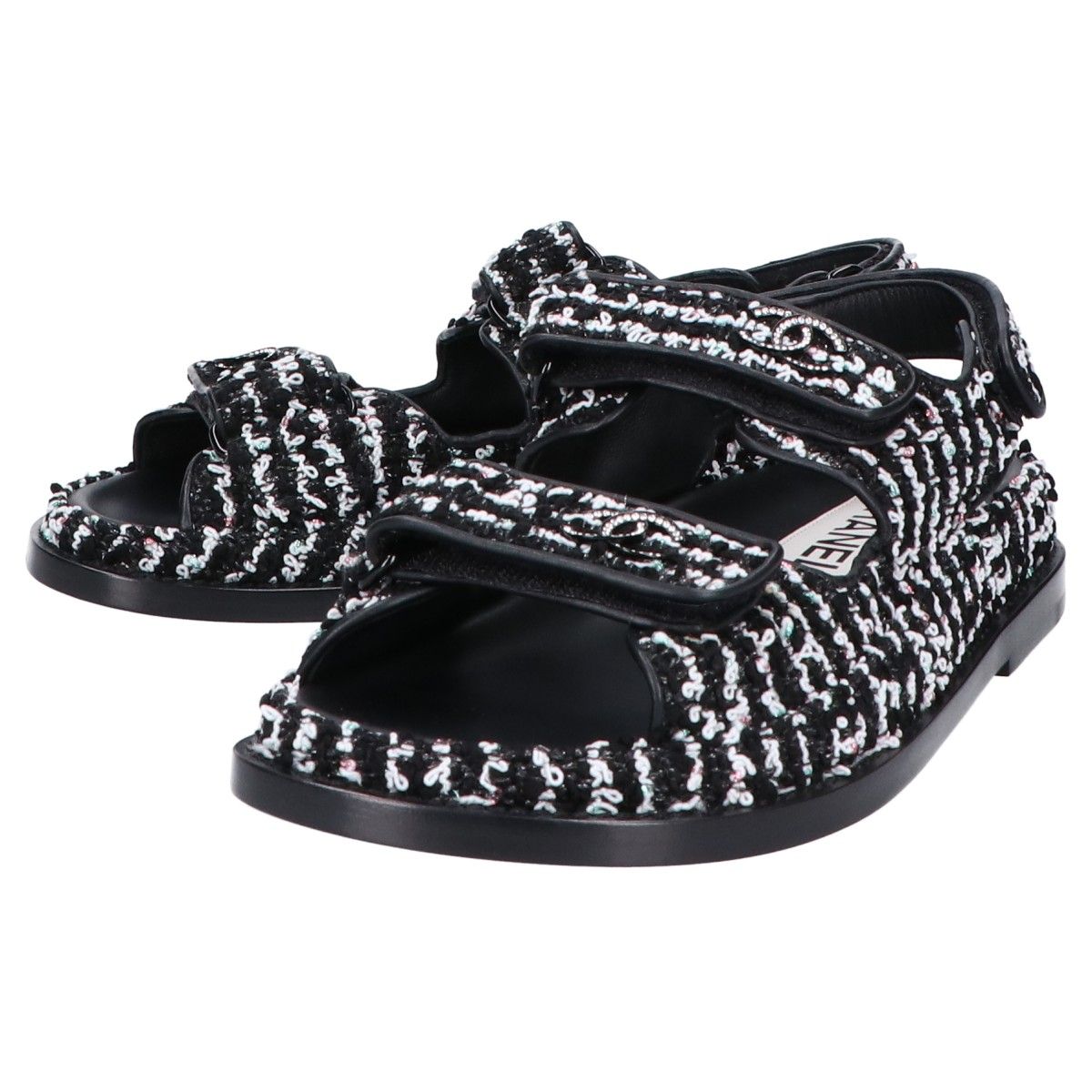 CHANEL シャネル G35927 ココマーク ツイード/レザー フラット 36C