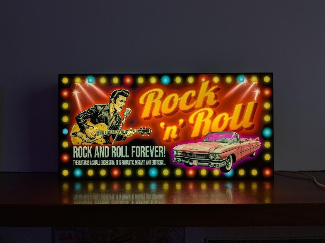 オーダー無料 Lサイズ ロックンロール ロカビリー アメ車 ギター ライブ ミュージック アメリカンレトロ カフェ バー 店舗 自宅 パーティー イベント テーブル カウンター サイン ランプ 照明 看板 置物 雑貨 ライトBOX 電飾看板 電光看板