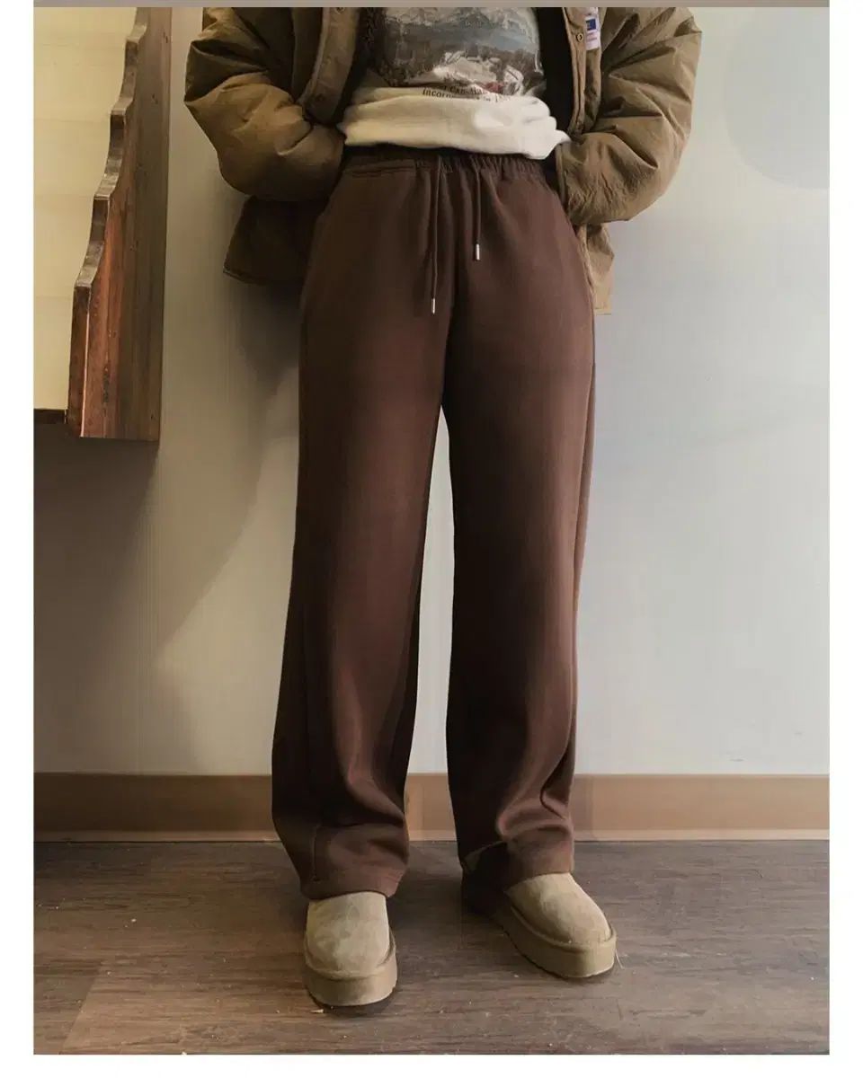  トレーニングパンツ ブラウン SLOWAND リー リアルウィンター 裏起毛 トレーニングパンツ ブラウン