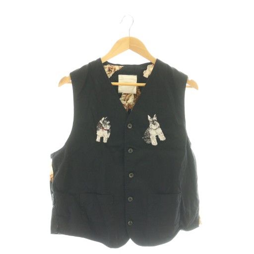 【匿名配送】カールヘルム Karl Helmut ニットベスト ジレ刺繍ロゴ　L カールヘルム Karl Helmut 犬柄ベスト ジレ 総柄 刺繍 コットン L