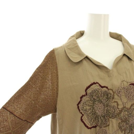 フーガ FUGA ワンピース ロング オープンカラー 七分袖 刺繍 花柄  