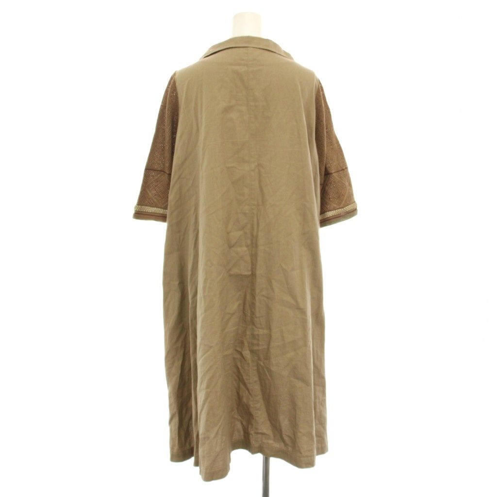 フーガ FUGA ワンピース ロング オープンカラー 七分袖 刺繍 花柄 絹  