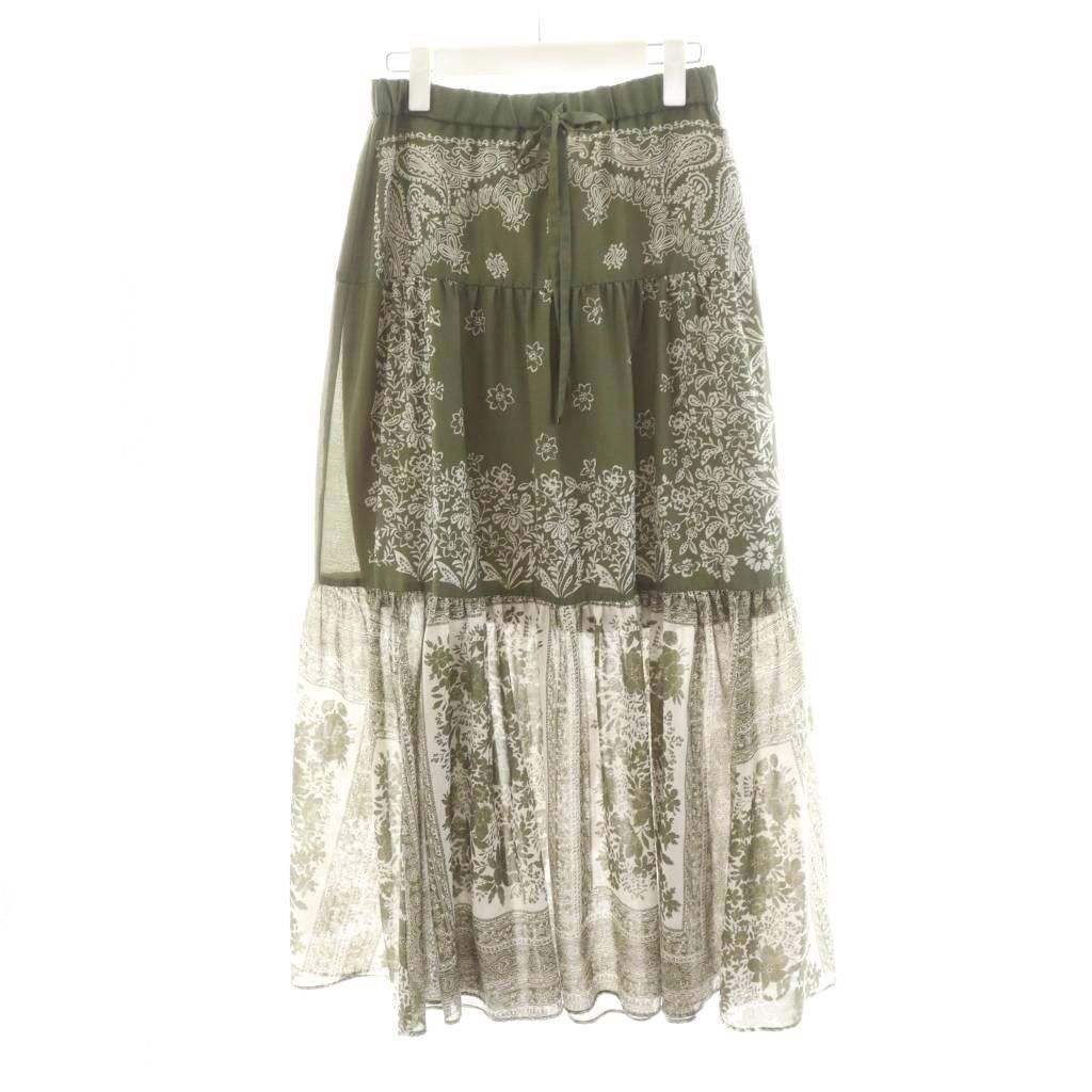 グレースコンチネンタル GRACE 24 SS バンダナティアードスカート フ スカート ミモレ ロング 38 緑 グリーン AN 45