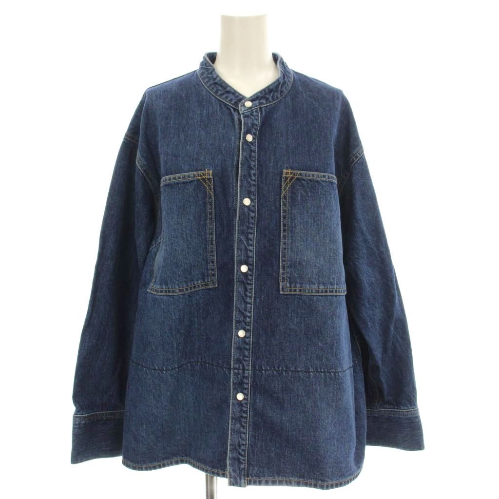 マカフィー MACPHEE トゥモローランド デニムシャツジャケット バンドカラー シャツ スリット 36 青 ブルー 12 07 52 07331 G