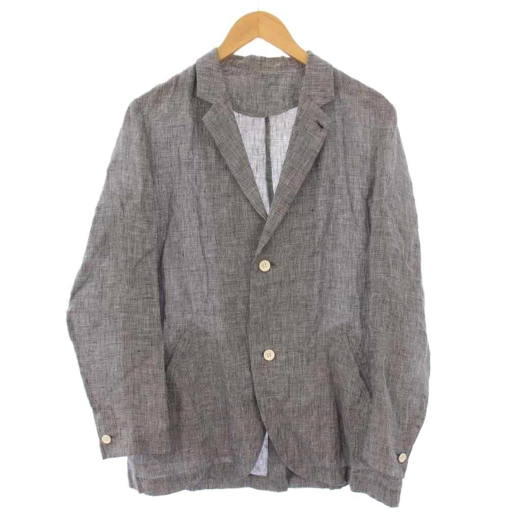 ゴーシュ テーラードジャケット アウター シングル 千鳥格子 麻 リネン 2 グレー BB