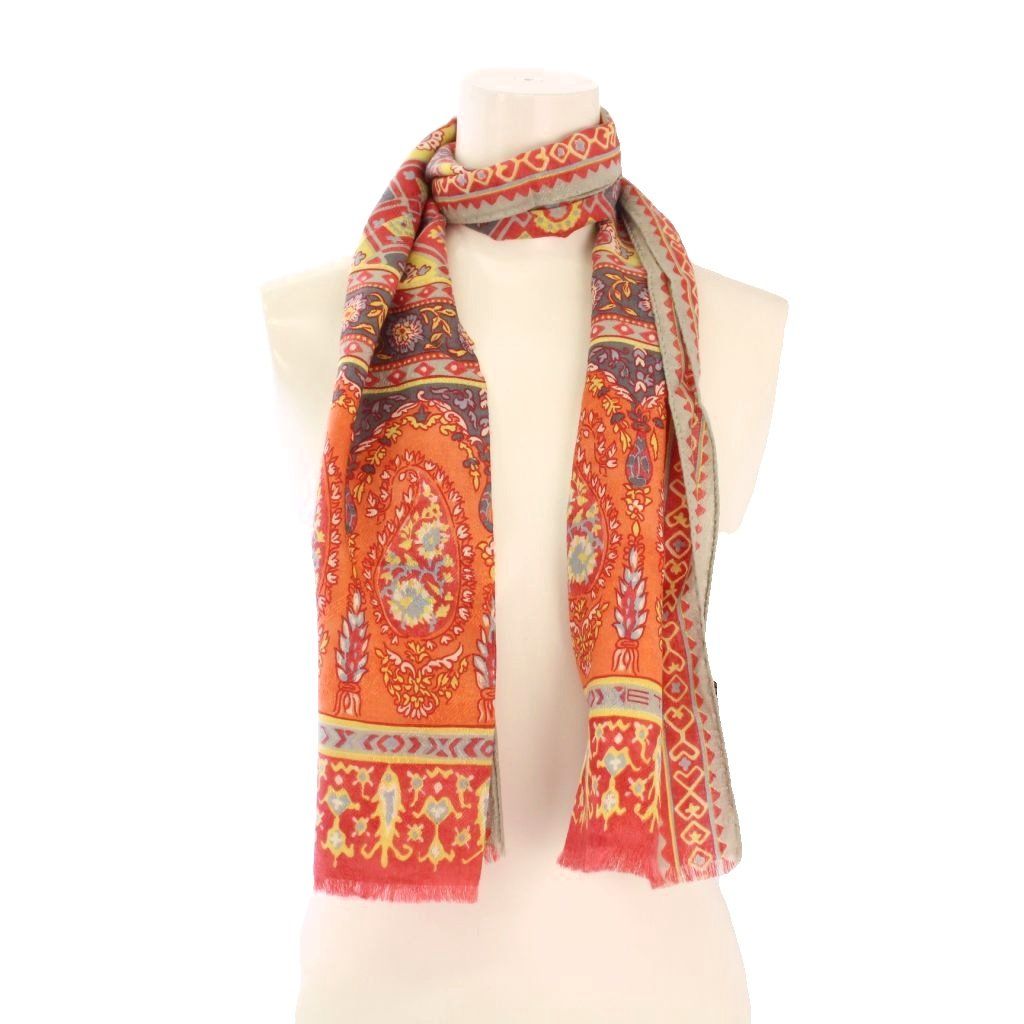 ETRO 赤と白のペイズリー柄ストール 美品♡ エトロ ETRO ストール フリンジ ペイズリー柄 ウール シルク混 総柄 赤