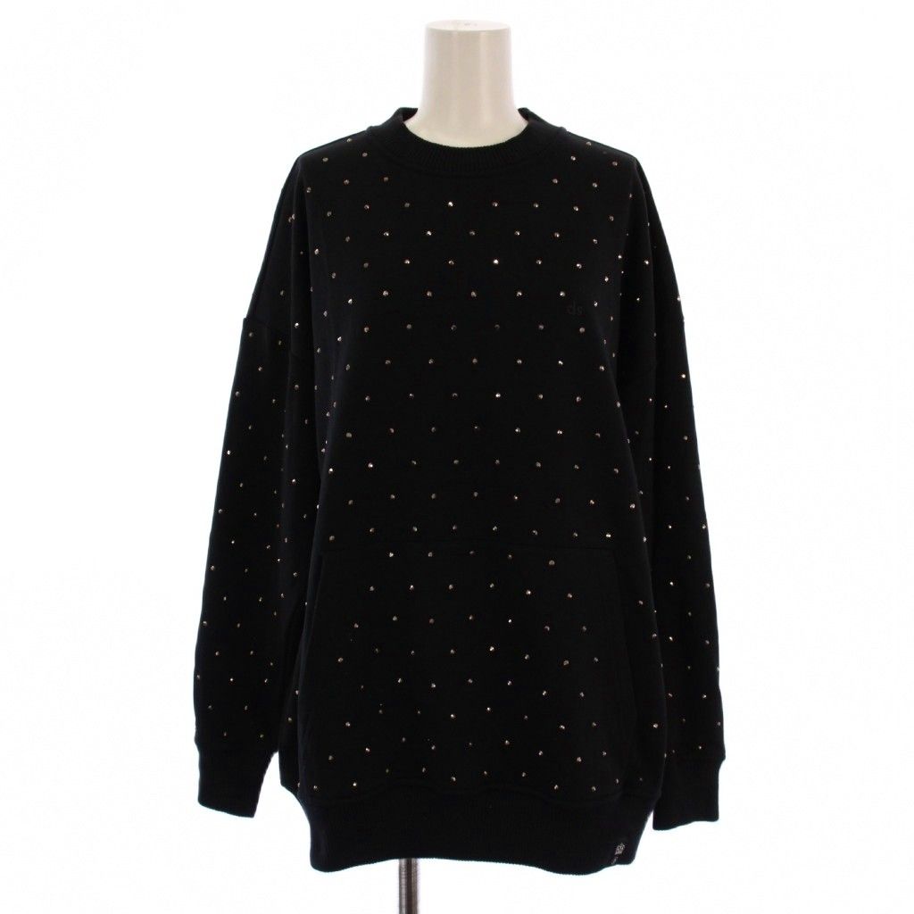 ダブルスタンダードクロージング ダブスタ DOUBLE 24 SS スウェット トレーナー プルオーバー 長袖 ラインスートン 装飾 F 黒 BM