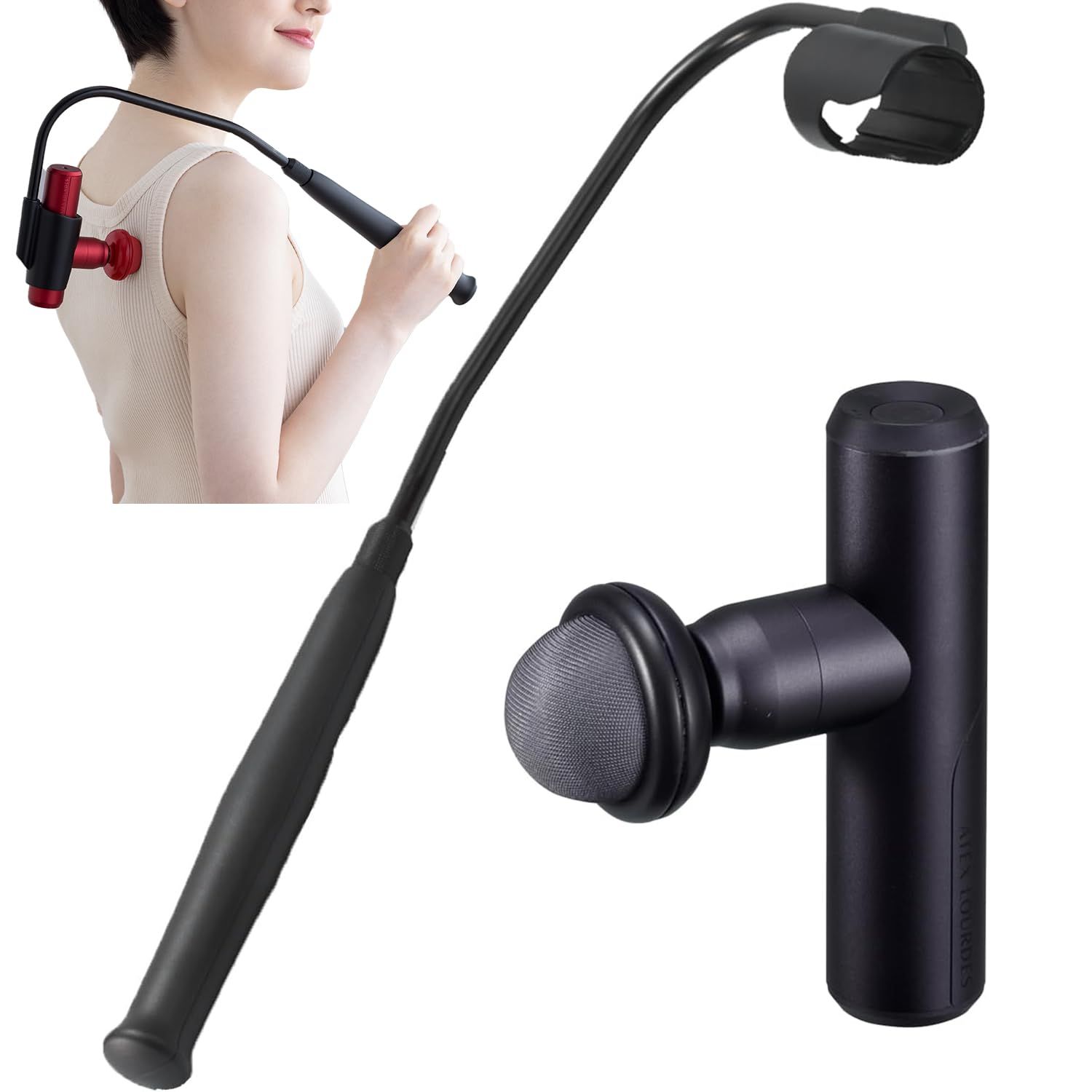 ATEX アテックス ルルドガンプラスアーム アダプター付き アーム付き 振動 軽量 220 g 強力 6 mm振幅 振動レベル4段階 アタッチメント5種 AX HX 336 bb ブルーブラック 背中 肩 腰 足 全身 プレゼント ギフト