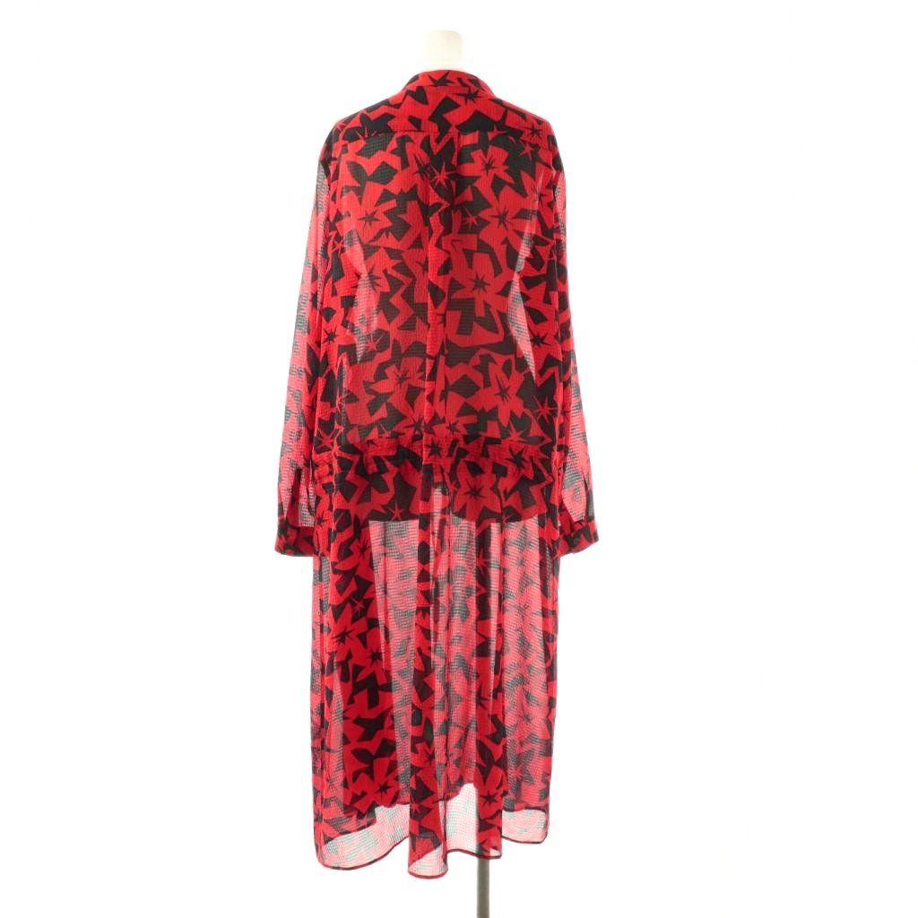ジルサンダー JIL SANDER ネイビー NAVY 総柄ワンピース ロング 長袖 42 レッド HK OS