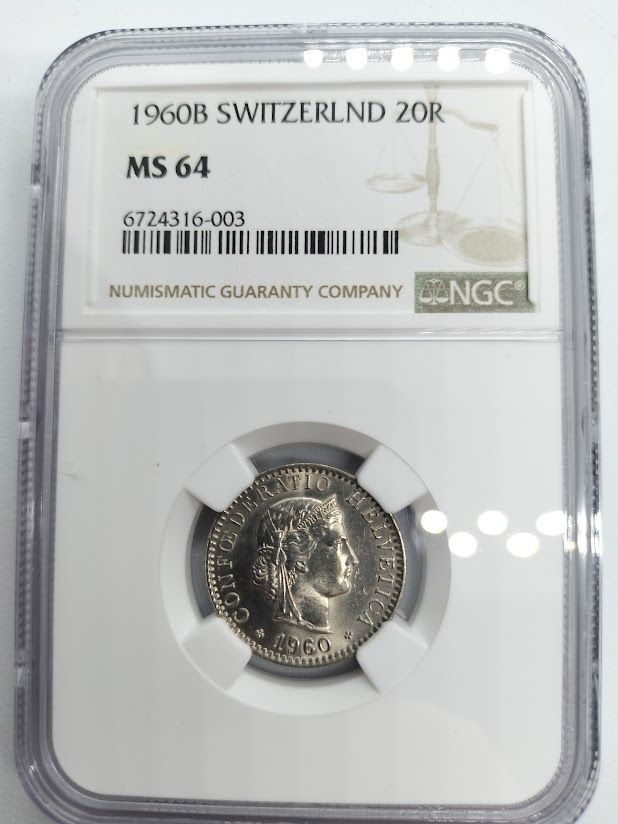 販売 NGC MS 64 1960B スイス 20ラッペン