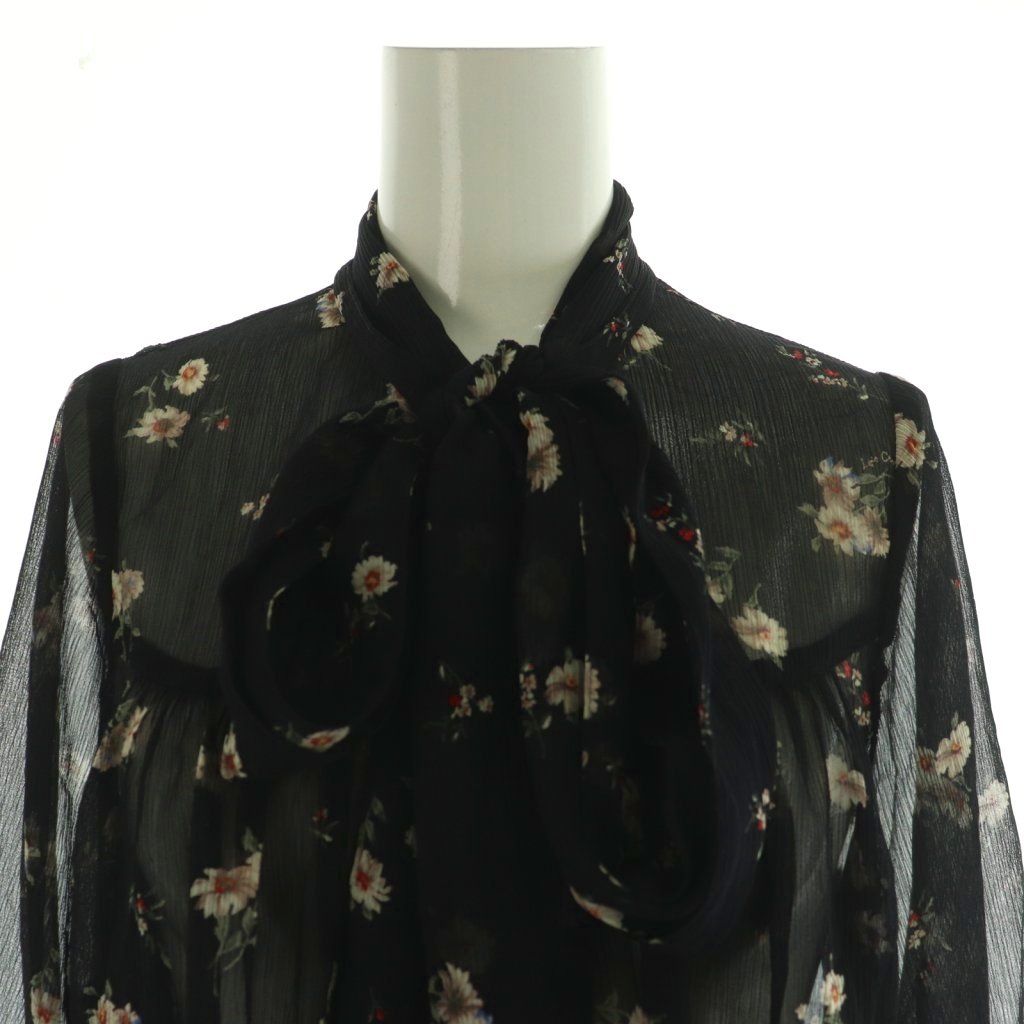 ロイスクレヨン Lois CRAYON 花柄 ボウタイブラウス 五分袖 シースルー