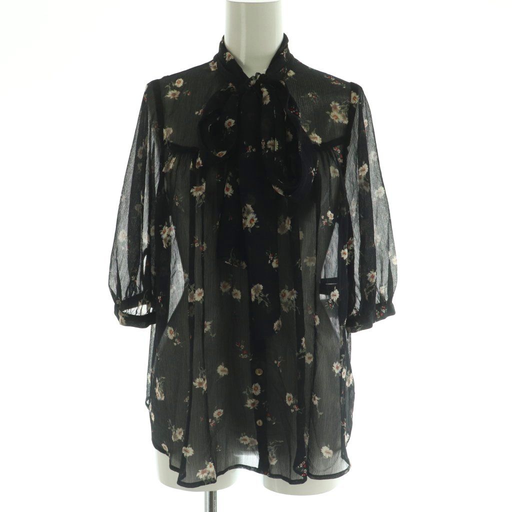 ロイスクレヨン Lois CRAYON 花柄 ボウタイブラウス 五分袖 シースルー