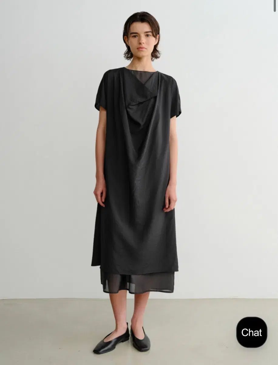 イア Cowl Layered Dress Black