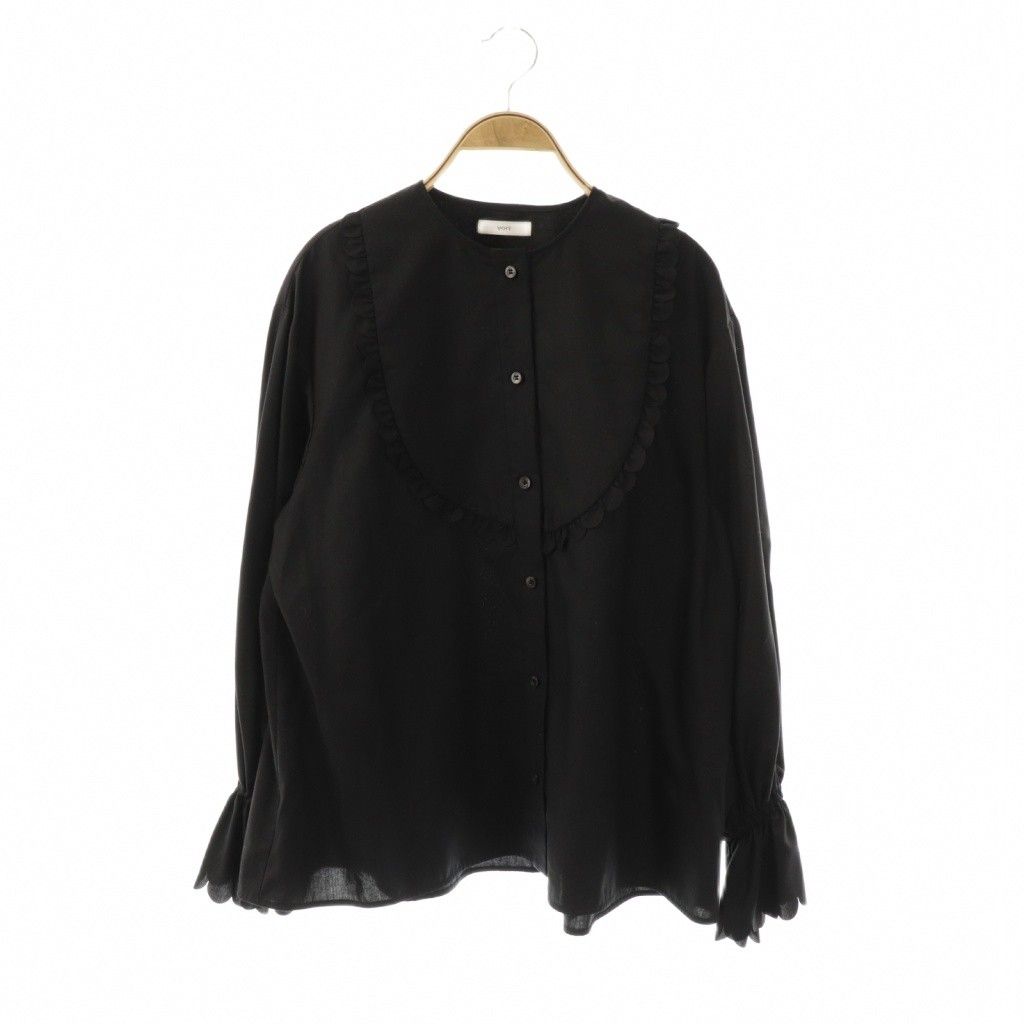 ヨリ yori スカラップカットワーク ブラウス シャツ 長袖 前開き F 黒