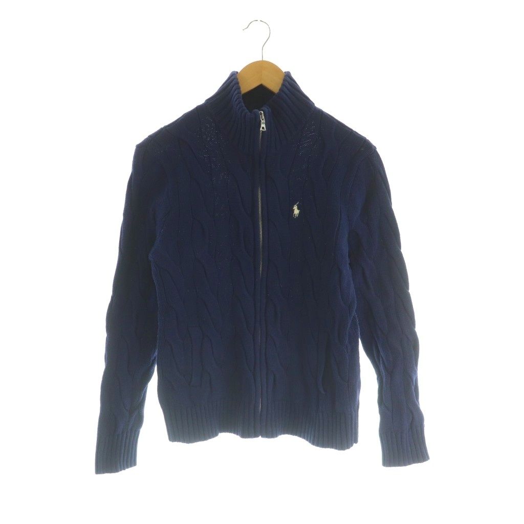 ポロ ラルフローレン POLO RALPH LAUREN ケーブル編み ニットジャケット 刺繍 M 紺 MI OS