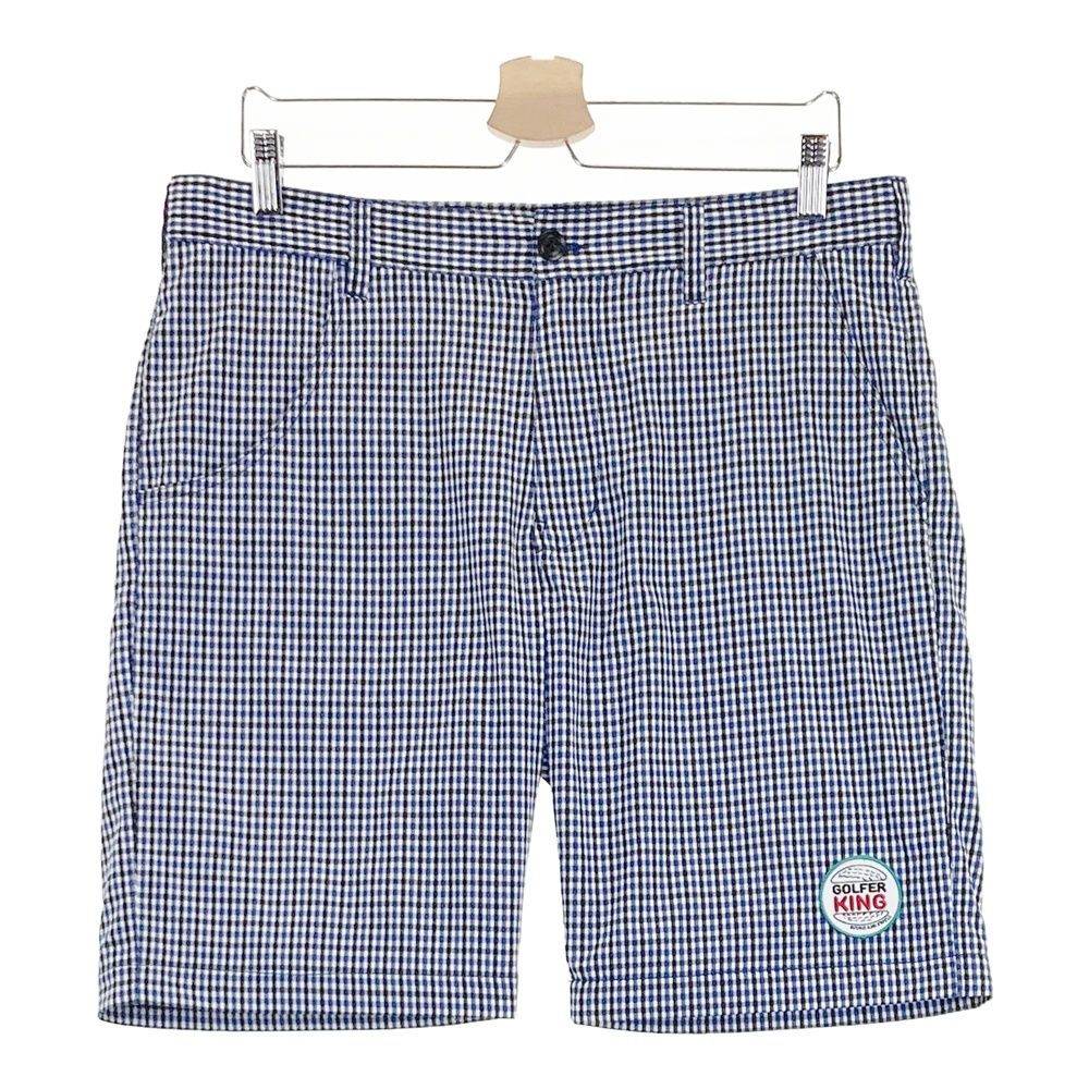 サイズ L ROUGH SWELL ラフアンドスウェル モデル メッシュ裏地付き ハーフパンツ チェック柄 ネイビー系 ゴルフウェア メンズ ストスト