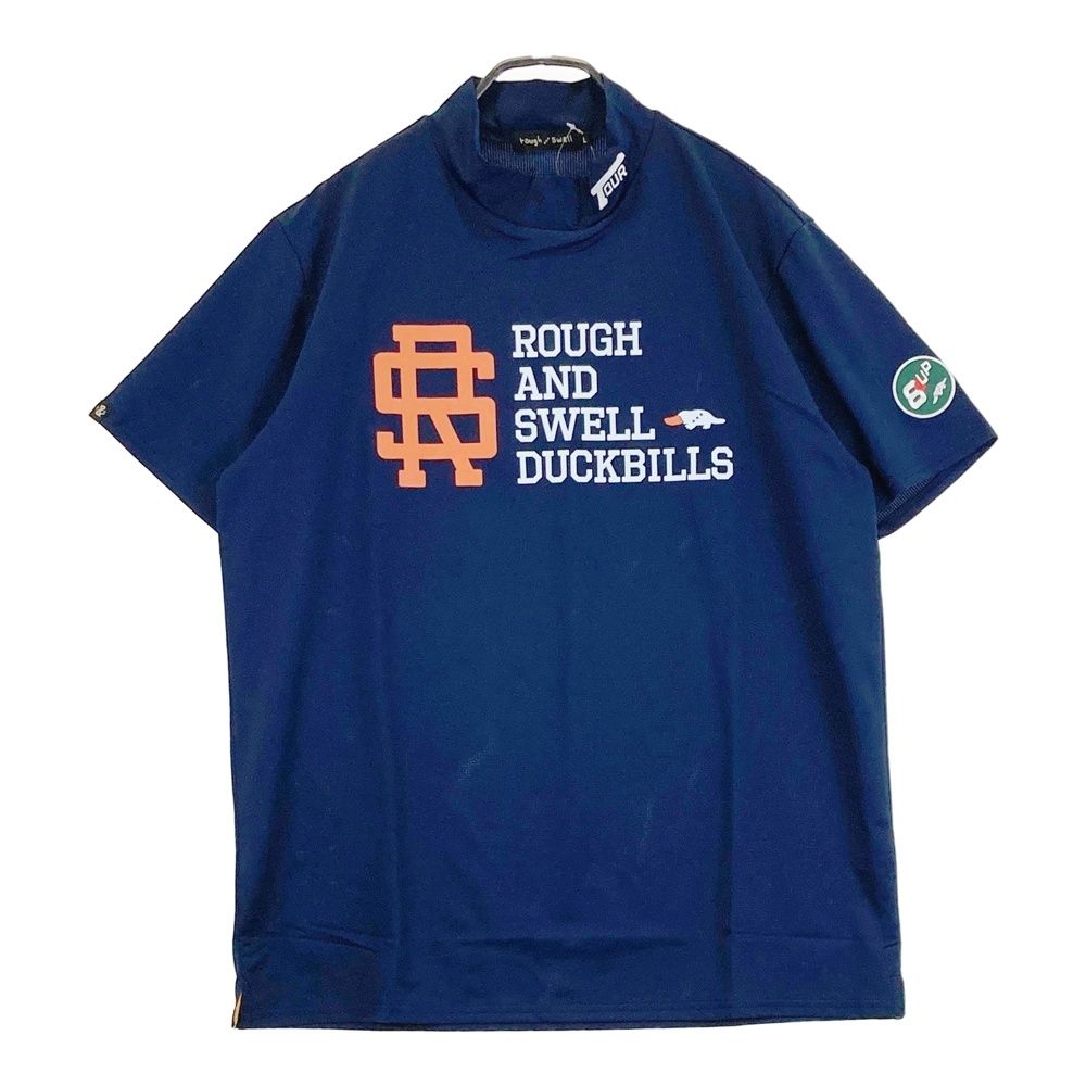 サイズ L ROUGH SWELL ラフアンドスウェル 2025年モデル モックネック 半袖Tシャツ ネイビー系 ゴルフウェア メンズ ストスト