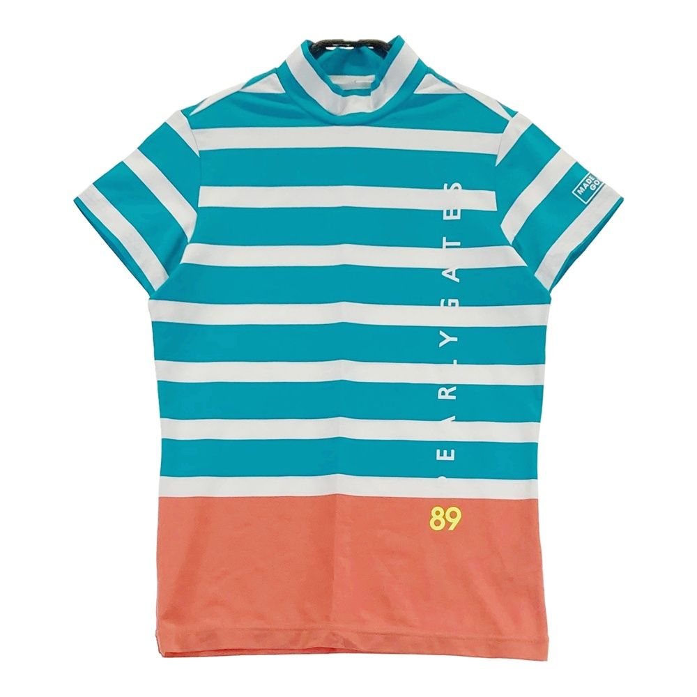 サイズ 0 PEARLY GATES パーリーゲイツ 2025年モデル ハイネック 半袖Tシャツ ボーダー柄 ブルー系 ゴルフウェア レディース ストスト