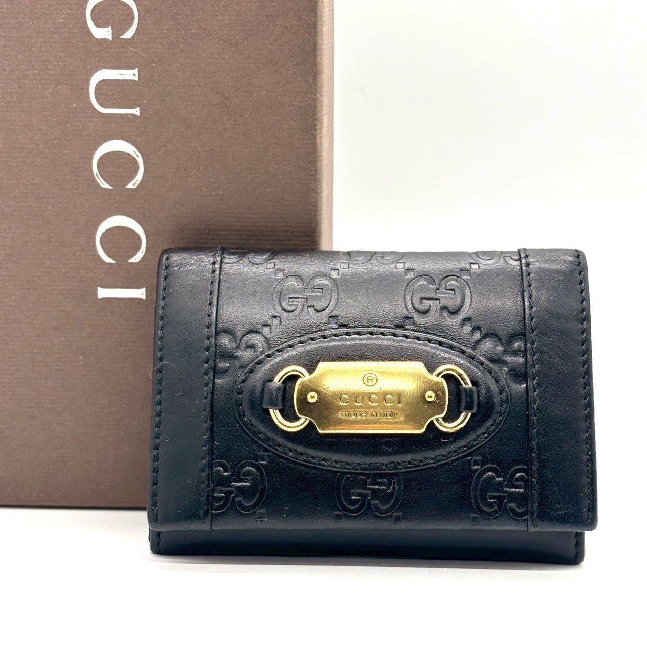 静かに差がつく黒】 GUCCI グッチシマ 二つ折り 名刺入れ カードケース