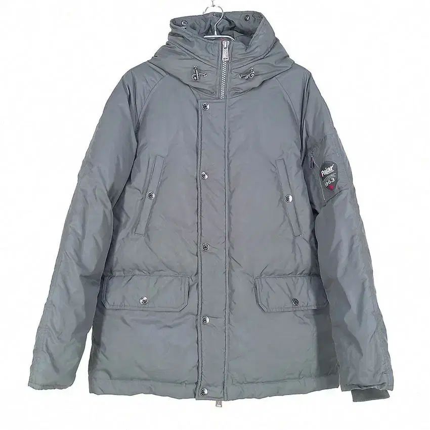 メンズ フード固定 ダウンジャケット グレー L HU 42268