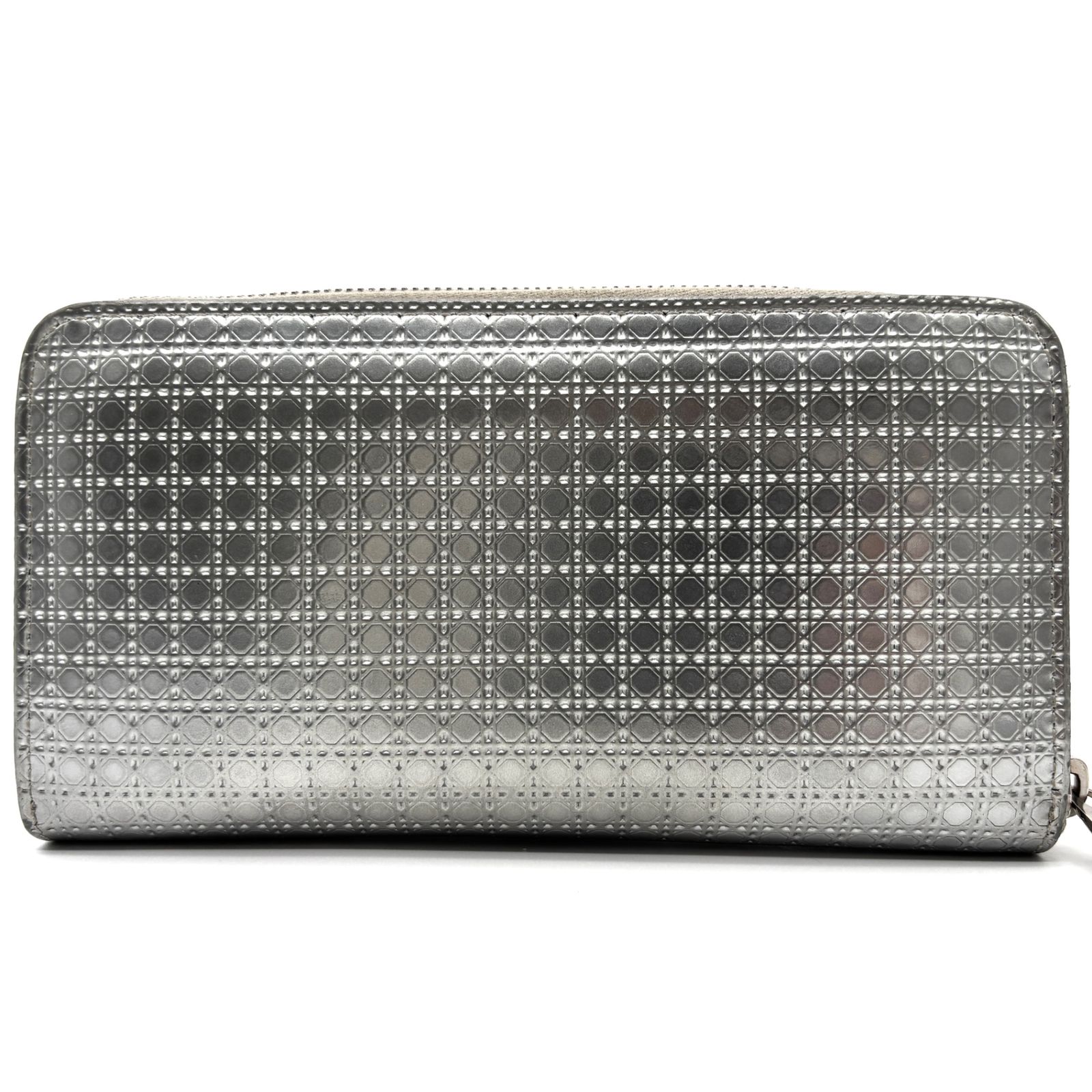 Christian Dior クリスチャンディオール マイクロカナージュ 長財布 ラウンドファスナー エナメル レザー 本革 シルバー レディース メンズ