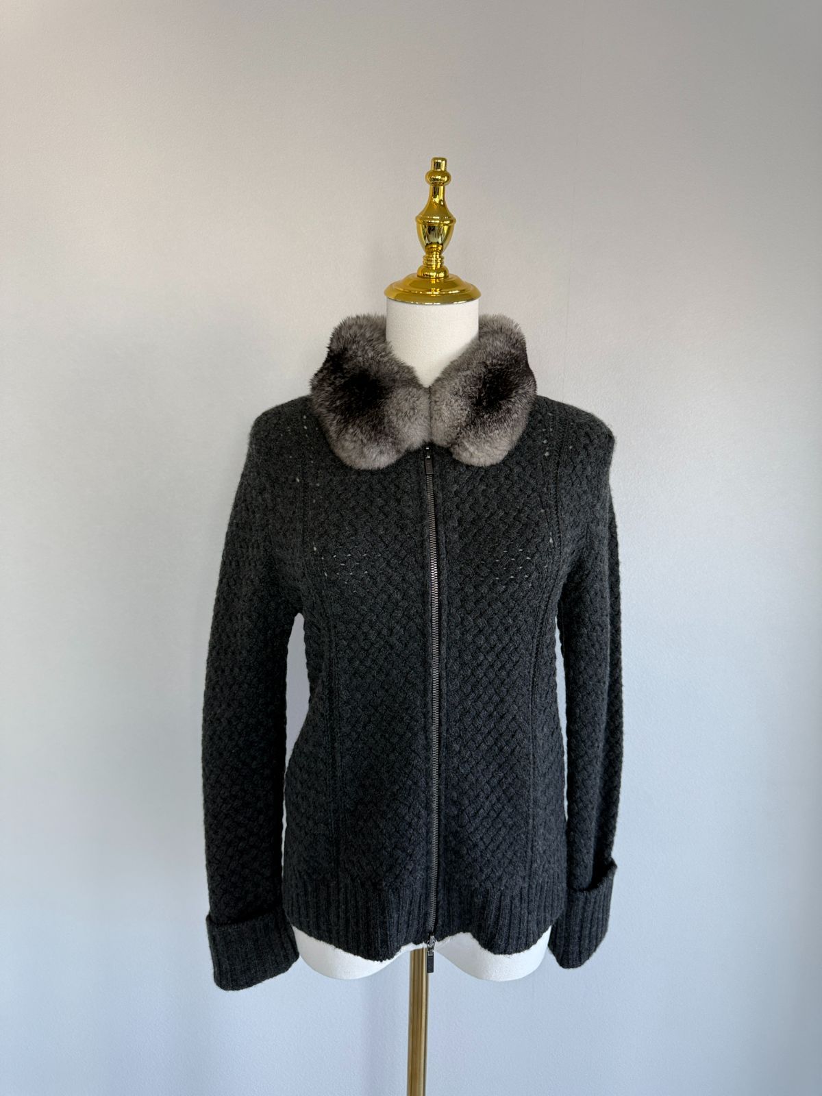 FOEXY フォクシーブティック チンチラ ニットジャケット38 カシミヤ100％ ブラック