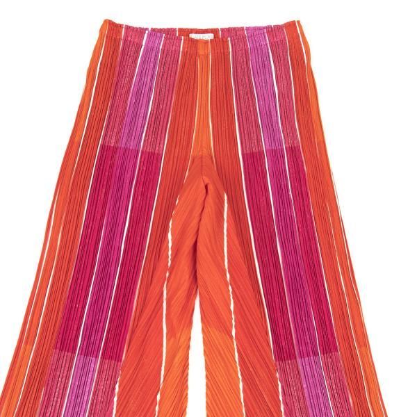 プリーツプリーズPLEATS PLEASE バイアス切替プリーツストライプパンツ