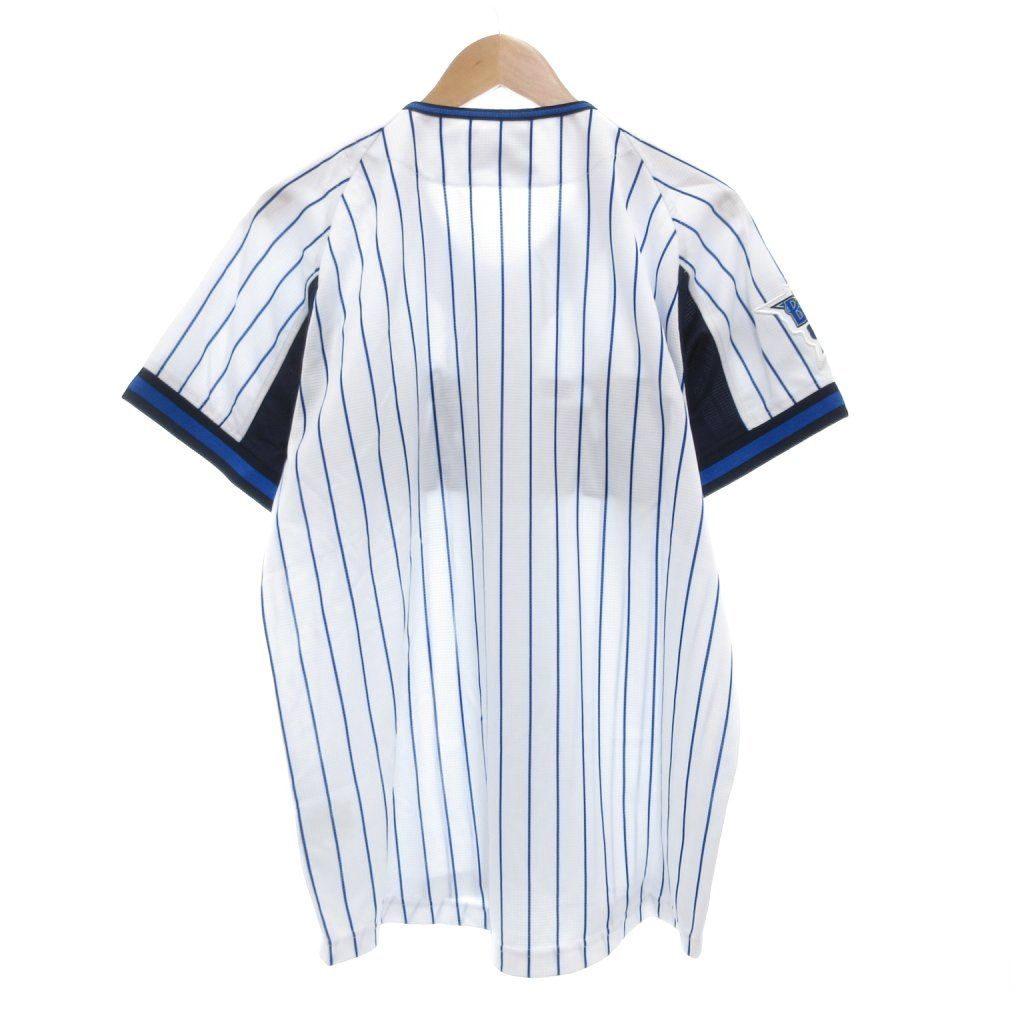 横浜DeNAベイスターズ プロスパ製 ユニフォーム 半袖 M ロゴ ストライプ 白 ホワイト 青 ブルー AE