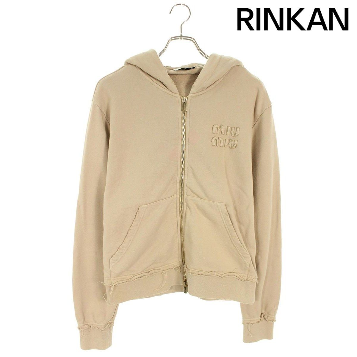 ミュウミュウ MJL 983 ロゴディストレス フード付きジップパーカー レディース XS 12 28～1 6 発送 問い合わせ遅延