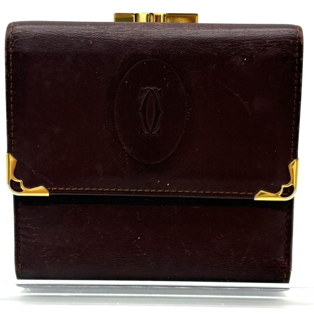 Cartier カルティエ マストライン 三つ折り財布 がま口 ボルドー