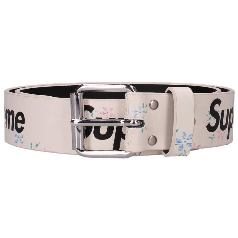Supreme Repeat Leather Belt Floral 白 ベルト ☆Supreme Repeat Leather Belt Floral XL 白 Punch Out Floral Belt