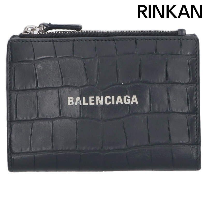 バレンシアガ 694166 二つ折りクロコ型押しレザー財布 メンズ 12 28～1 6 発送 問い合わせ遅延